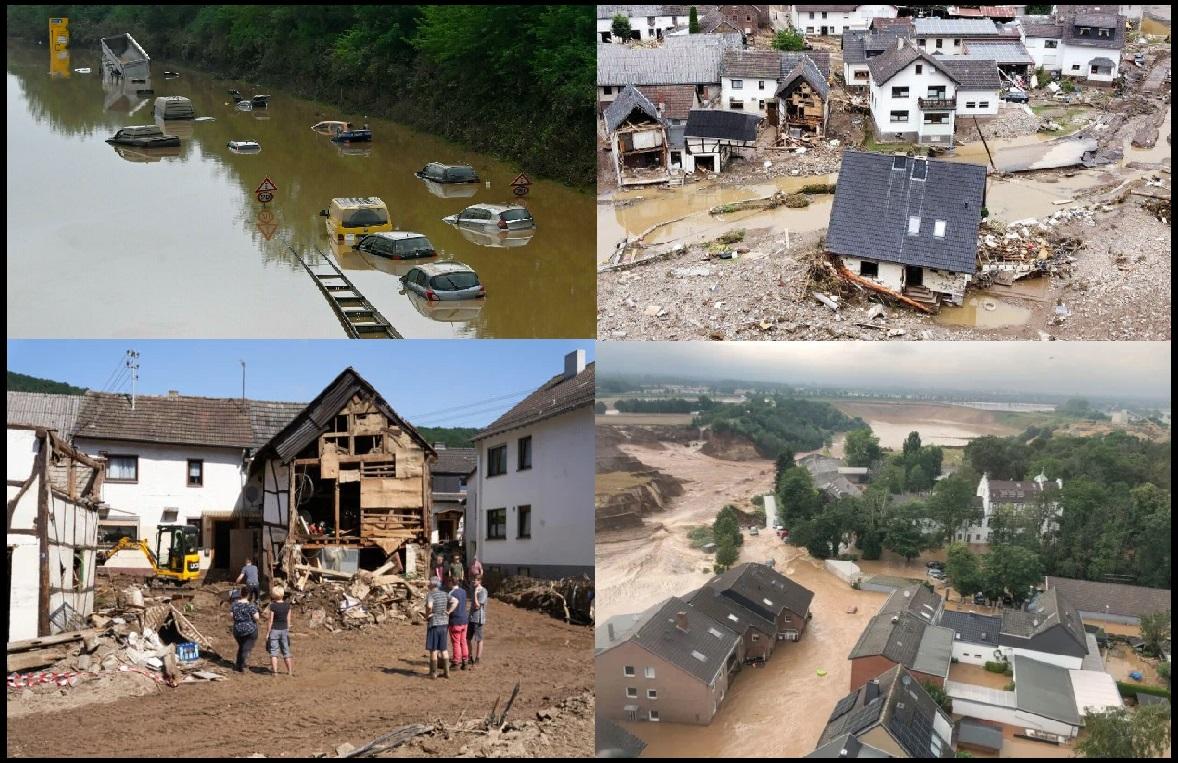 صورة من ألمانيا يظهر بها دمار بالمنشآت وغرق للطرق بسبب الفيضانات الكارثية عام 2021
